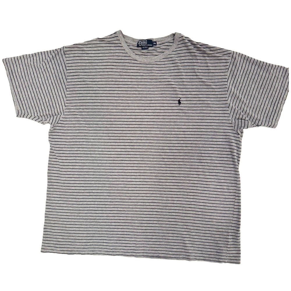 Polo Ralph Lauren Men's Striped Cotton Crew Neck T-Shirt Gray Black XXL 90s Y2k